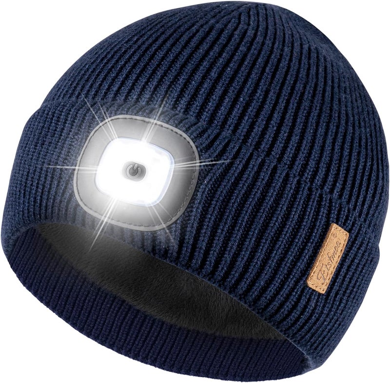 Etsfmoa Store Unisex Hat with Light,Fleece Lined Beanie Warm Knit Hat,Gifts for Men Women,Rechargeable LED Cap - Image 1